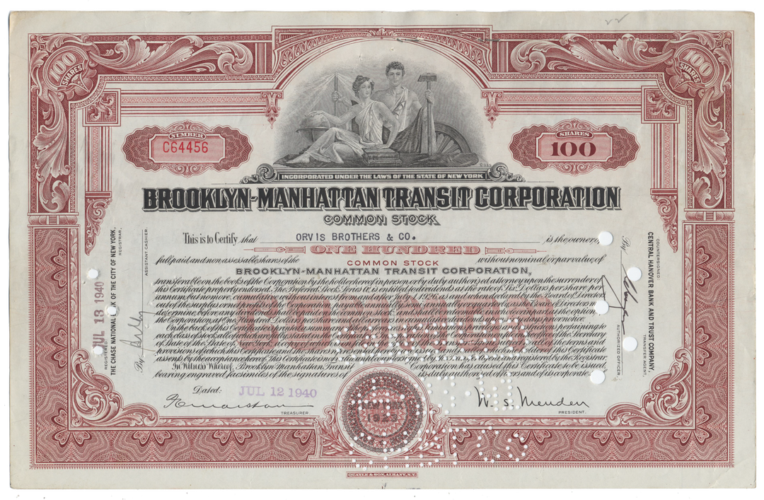 Brooklyn-Manhattan Transit Corporation Stock Certificate