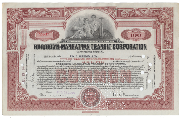 Brooklyn-Manhattan Transit Corporation Stock Certificate