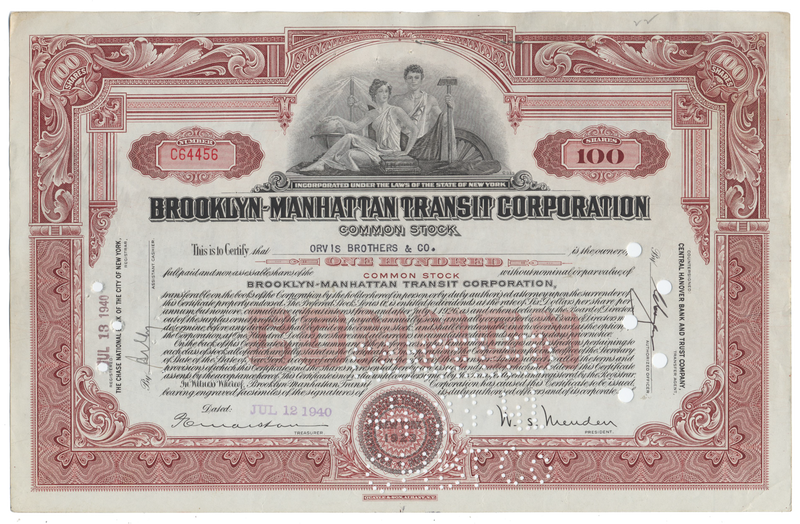 Brooklyn-Manhattan Transit Corporation Stock Certificate