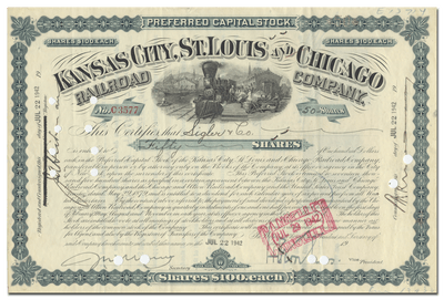 Kansas City, St. Louis and Chicago Railroad Company Stock Certificate