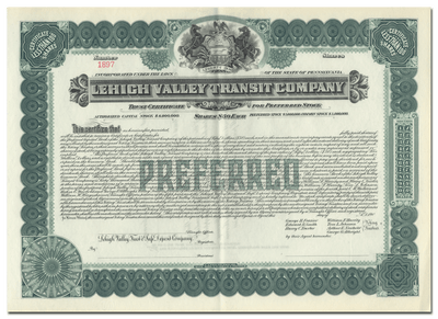 Lehigh Valley Transit Company Stock Certificate