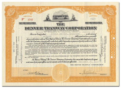 Denver Tramway Corporation Stock Certificate