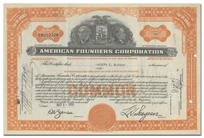 American Founders Corporation Stock Certificate