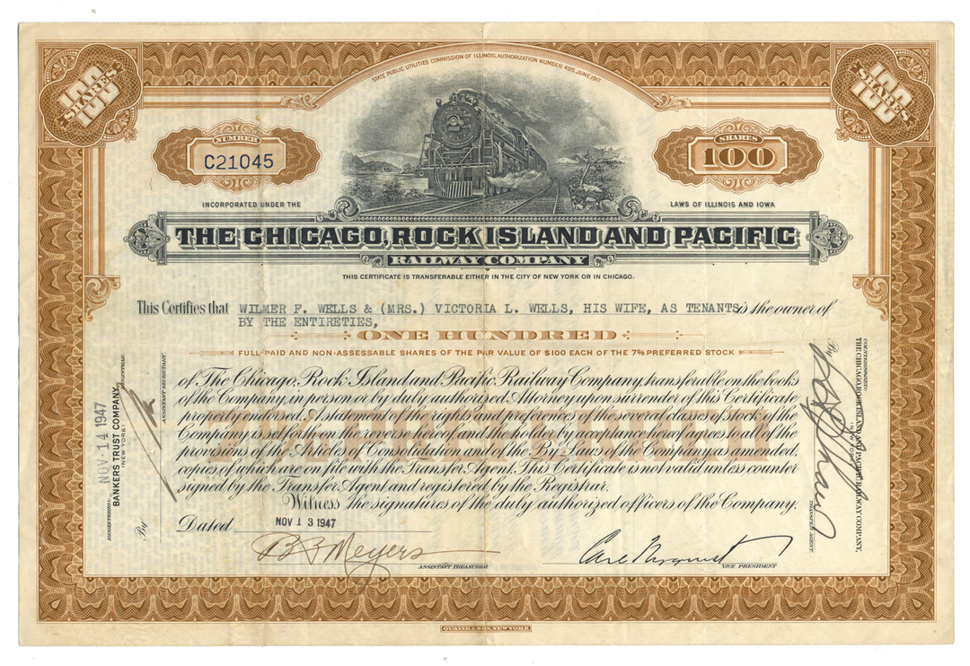 Chicago, Rock Island and Pacific Railway Company Stock Certificate