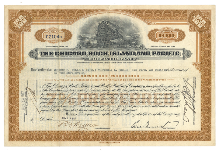 Chicago, Rock Island and Pacific Railway Company Stock Certificate