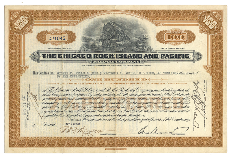 Chicago, Rock Island and Pacific Railway Company Stock Certificate