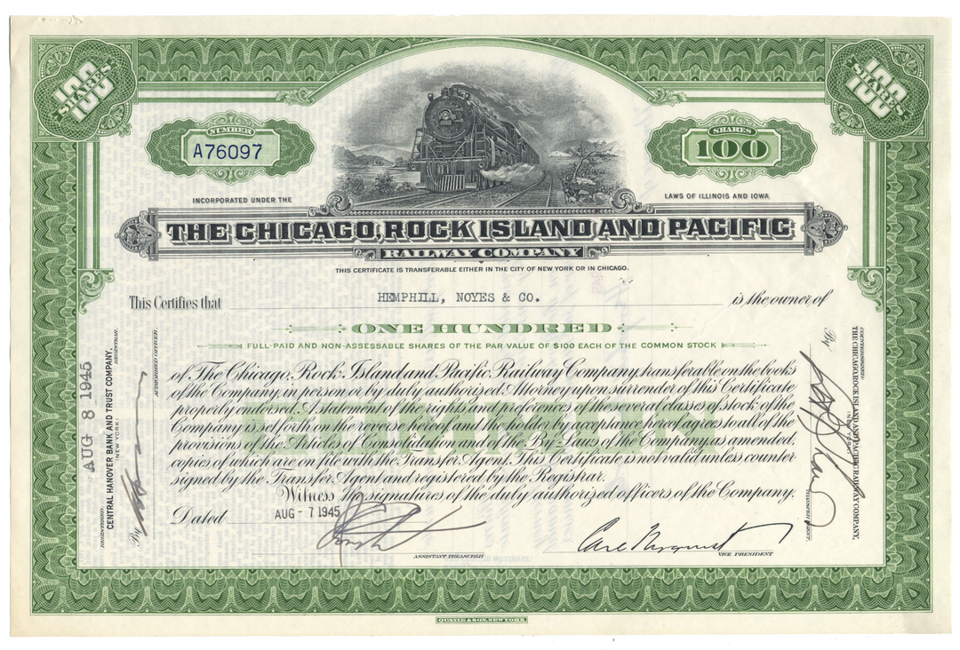 Chicago, Rock Island and Pacific Railway Company Stock Certificate