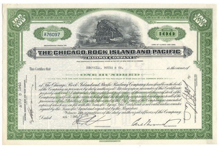 Chicago, Rock Island and Pacific Railway Company Stock Certificate