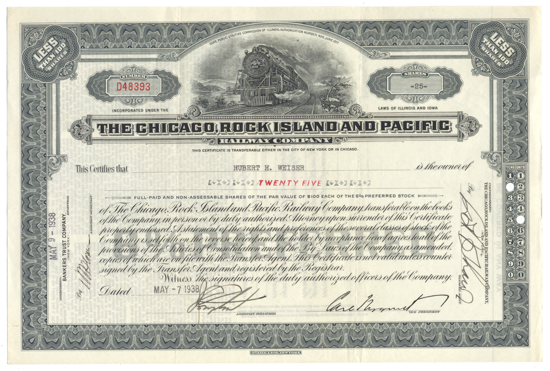 Chicago, Rock Island and Pacific Railway Company Stock Certificate