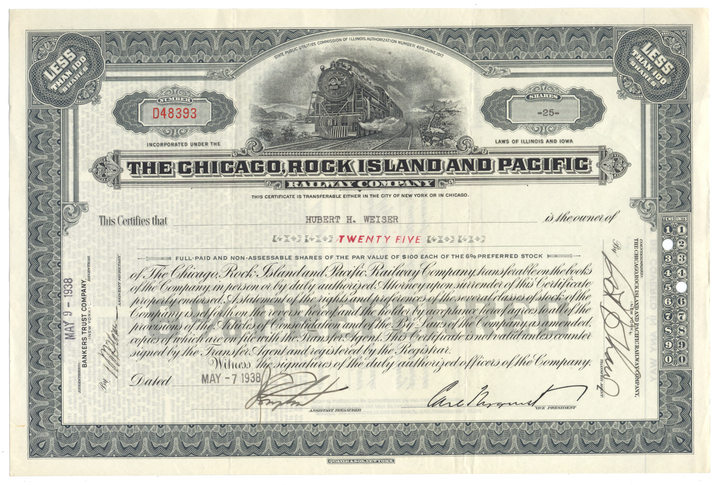 Chicago, Rock Island and Pacific Railway Company Stock Certificate