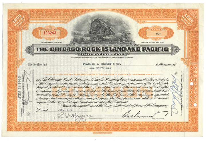 Chicago, Rock Island and Pacific Railway Company Stock Certificate