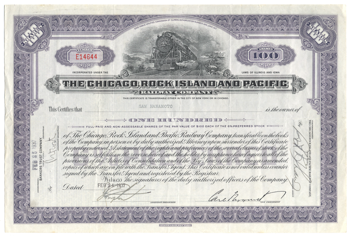 Chicago, Rock Island and Pacific Railway Company Stock Certificate