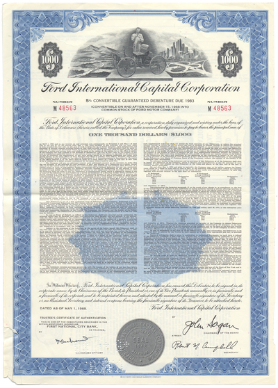 Ford International Capital Corporation Bond Certificate