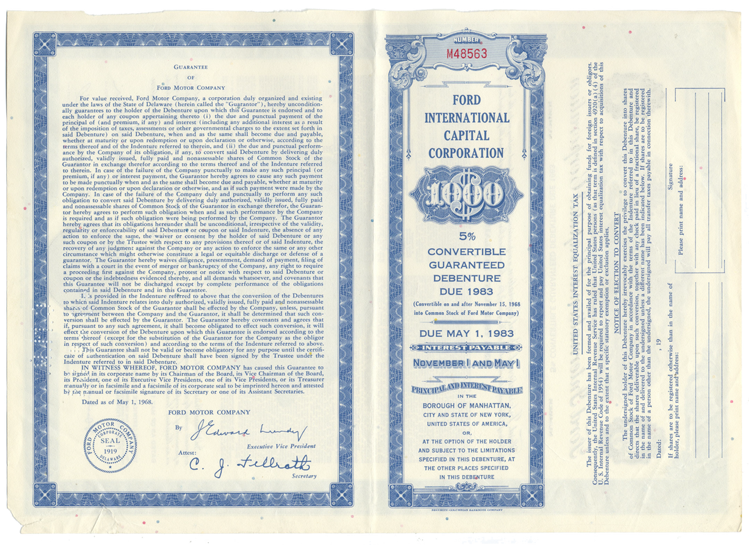 Ford International Capital Corporation Bond Certificate