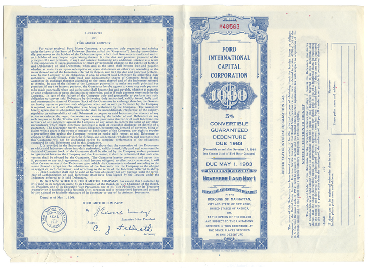 Ford International Capital Corporation Bond Certificate