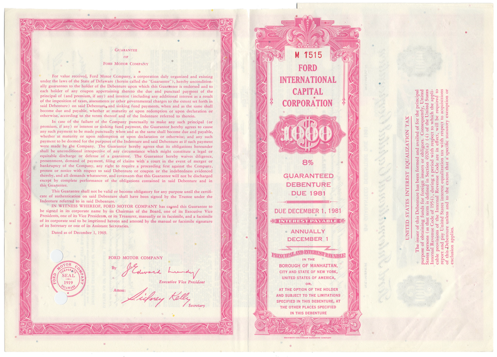 Ford International Capital Corporation Bond Certificate