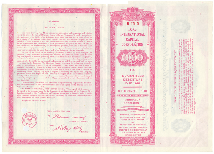 Ford International Capital Corporation Bond Certificate