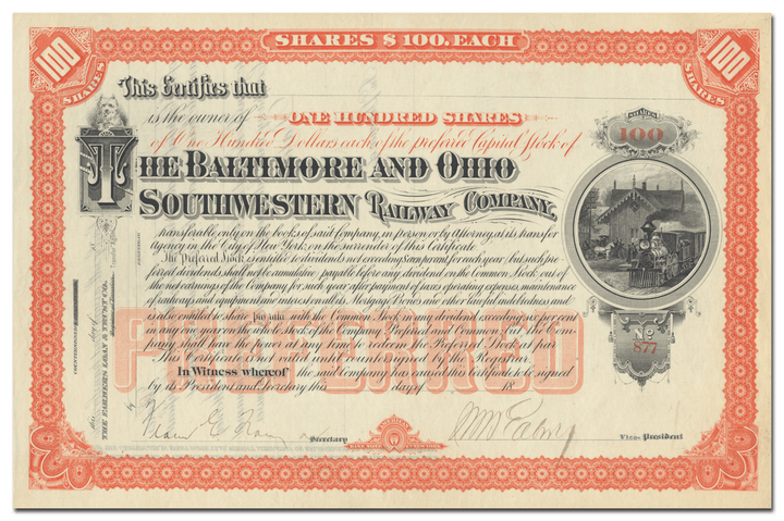 Baltimore and Ohio Southwestern Railway Company Stock Certificate