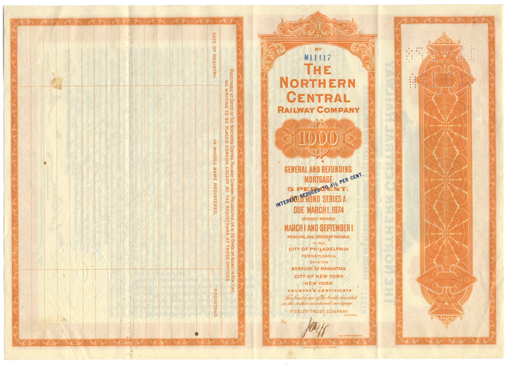 Northern Central Railway Company Bond Certificate