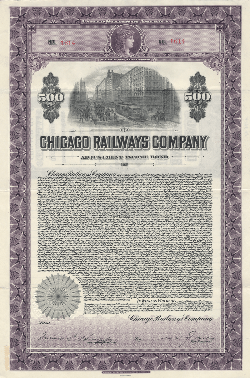 Chicago Railways Company Bond Certificate