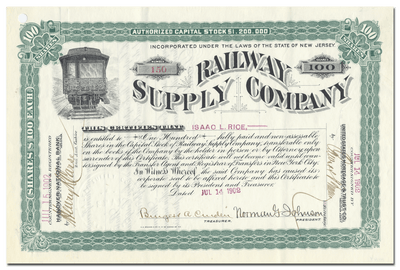 Railway Supply Company Stock Certificate