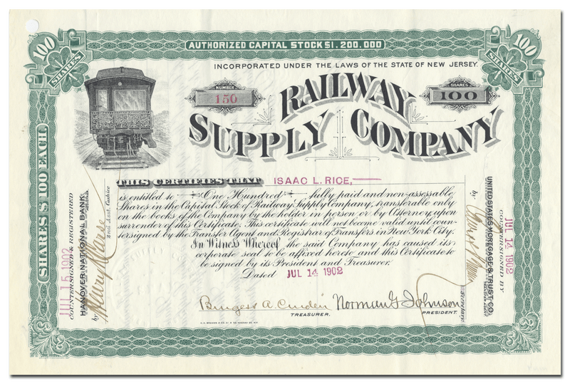 Railway Supply Company Stock Certificate