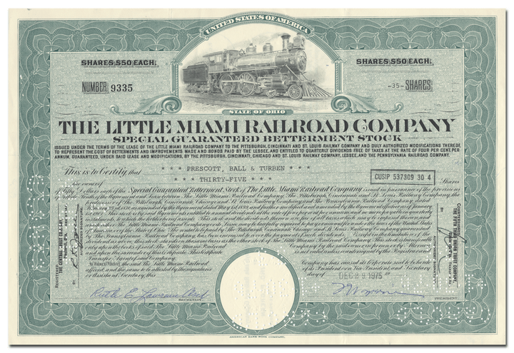 Little Miami Railroad Company Stock Certificate