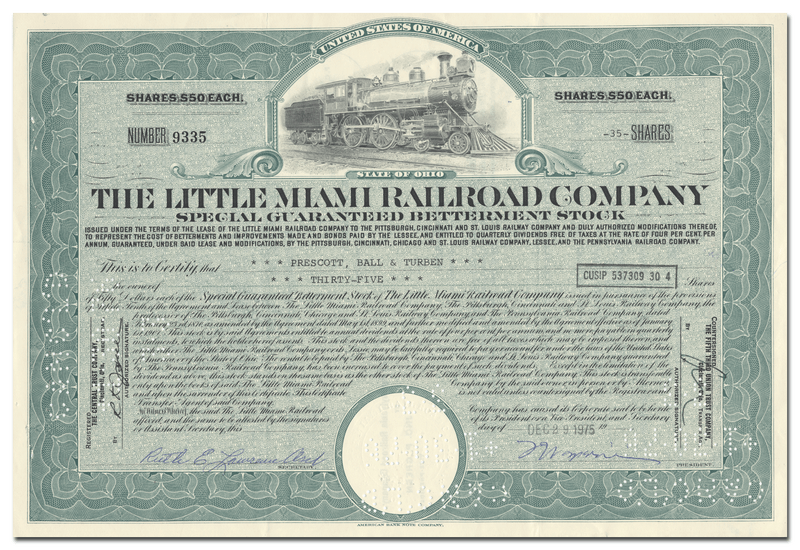 Little Miami Railroad Company Stock Certificate