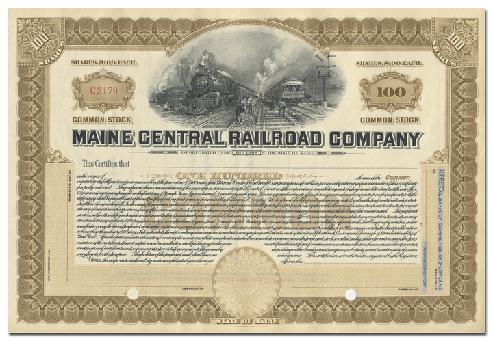 Maine Central Railroad Company Stock Certificate