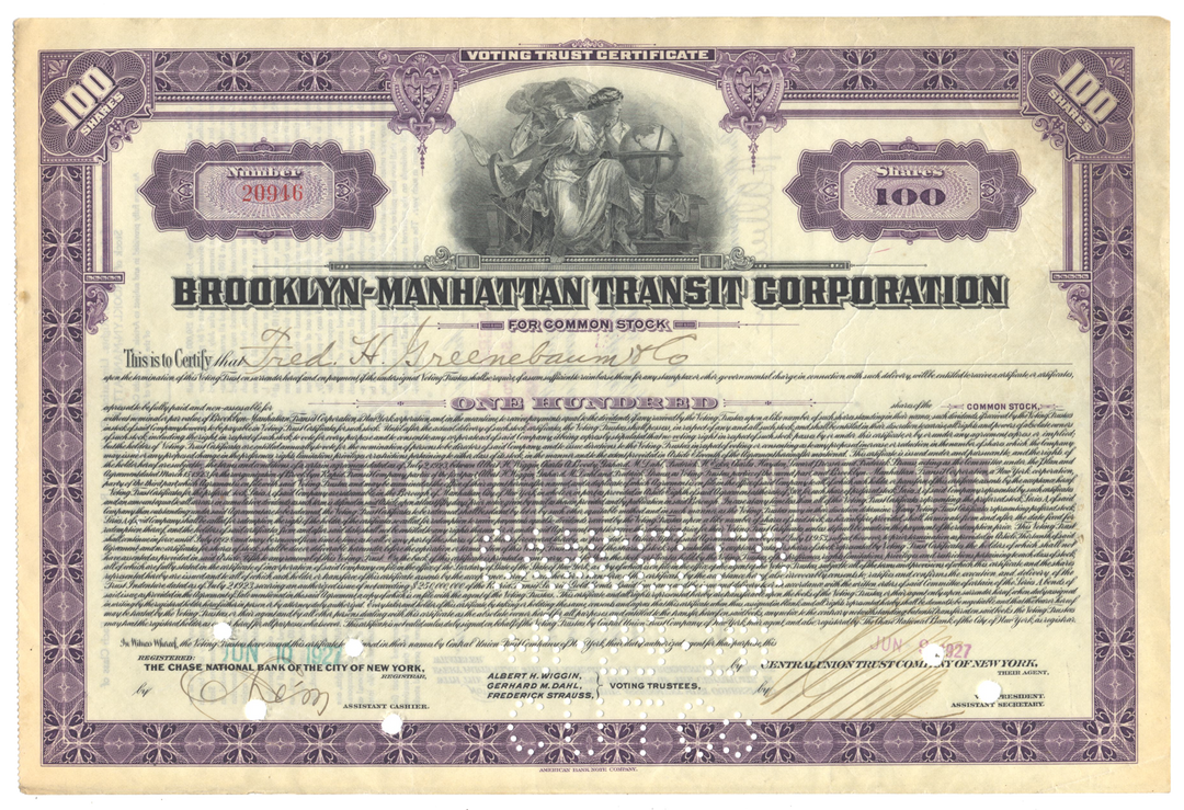 Brooklyn - Manhattan Transit Corporation Stock Certificate