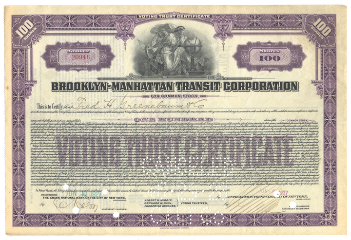 Brooklyn - Manhattan Transit Corporation Stock Certificate