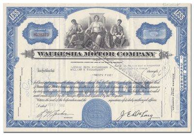 Waukesha Motor Company Stock Certificate