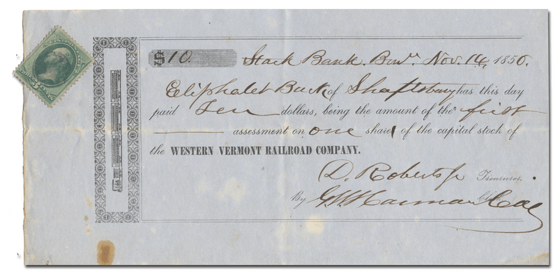Western Vermont Railroad Company Stock Certificate