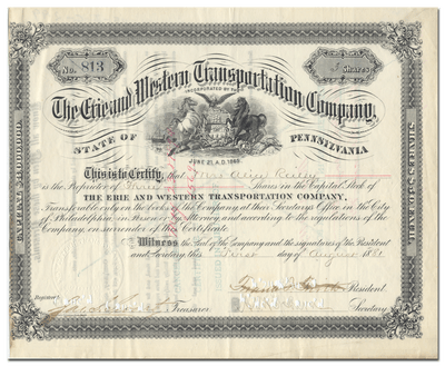 Erie and Western Transportation Company Stock Certificate