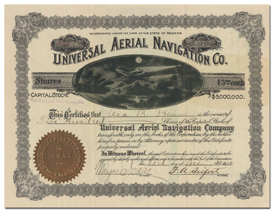 Universal Aerial Navigation Co. Stock Certificate