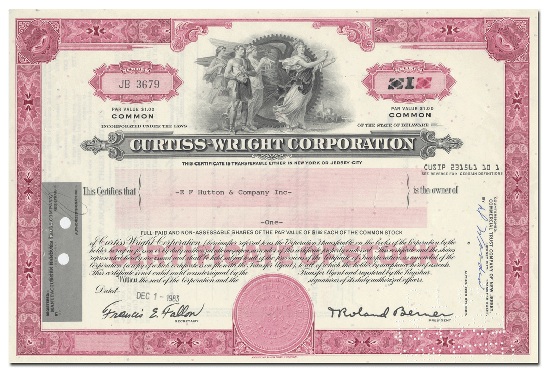 Curtiss-Wright Corporation Stock Certificate