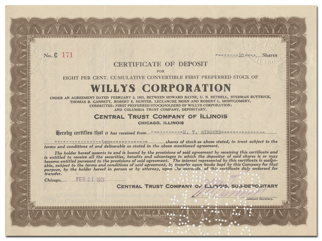 Willys Corporation Stock Certificate