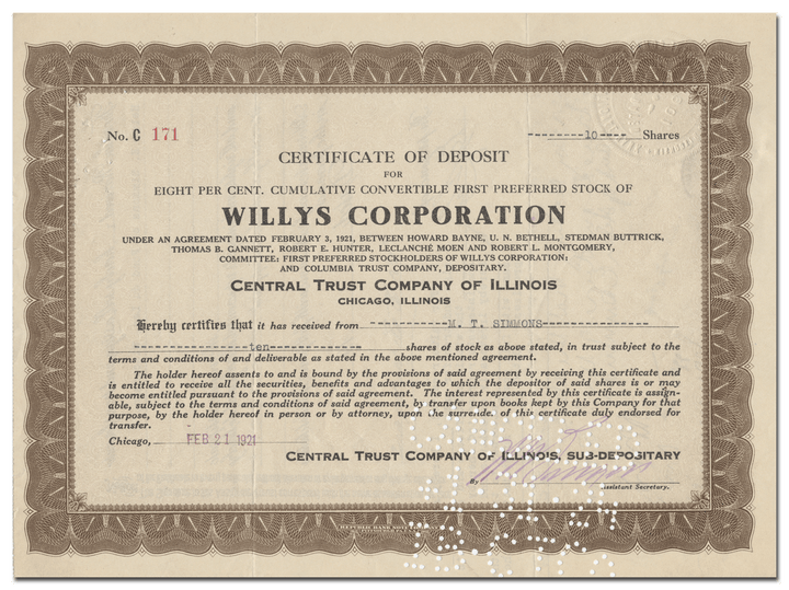 Willys Corporation Stock Certificate