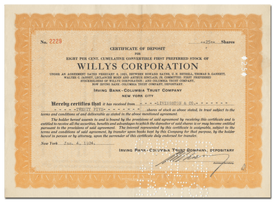 Willys Corporation Stock Certificate