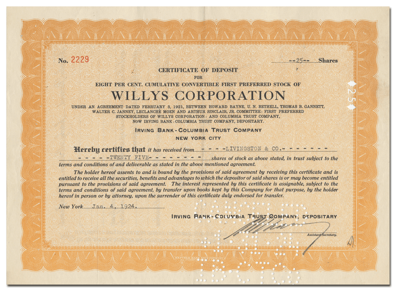 Willys Corporation Stock Certificate