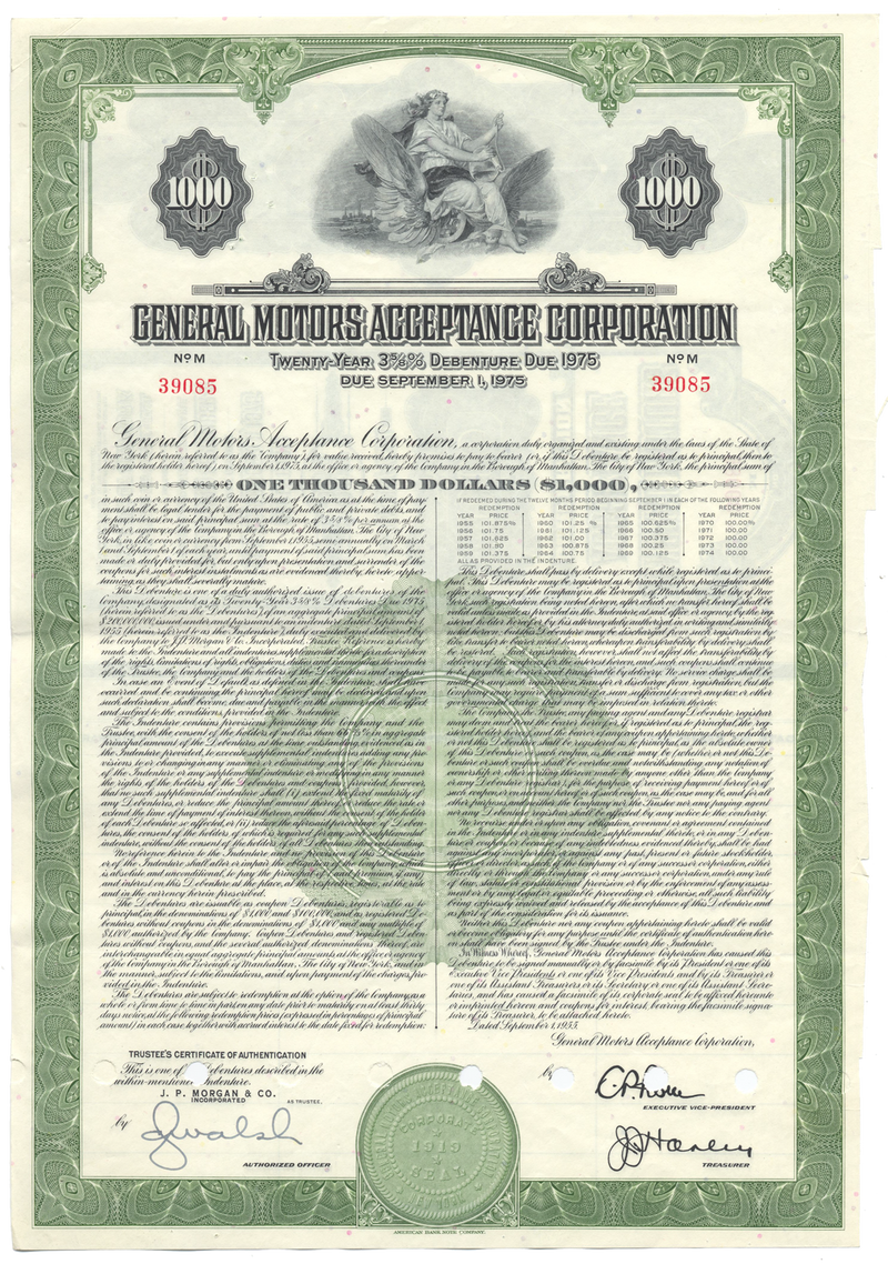 General Motors Acceptance Corporation Bond Certificate