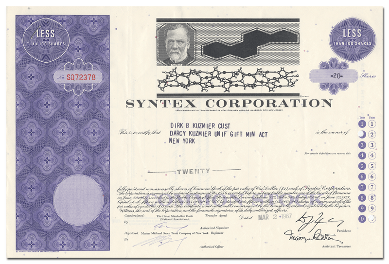 Syntex Corporation Stock Certificate