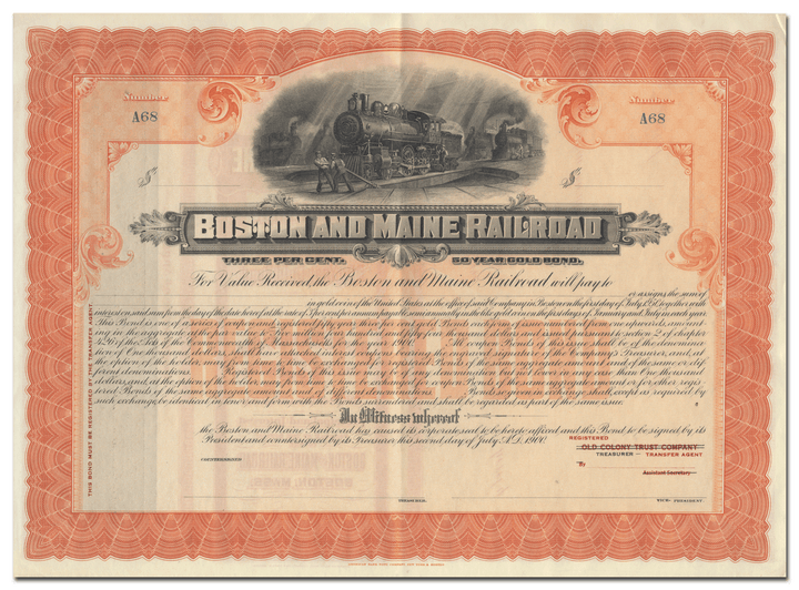 Boston and Maine Railroad Bond Certificate