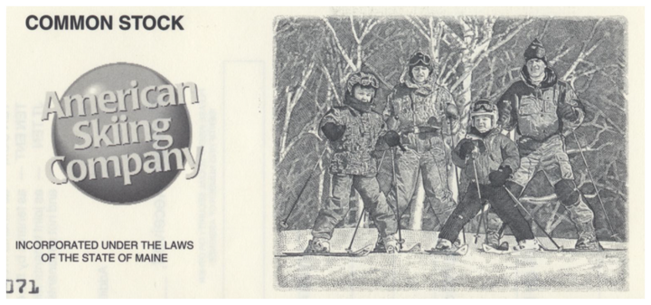 American Skiing Company Stock Certificate