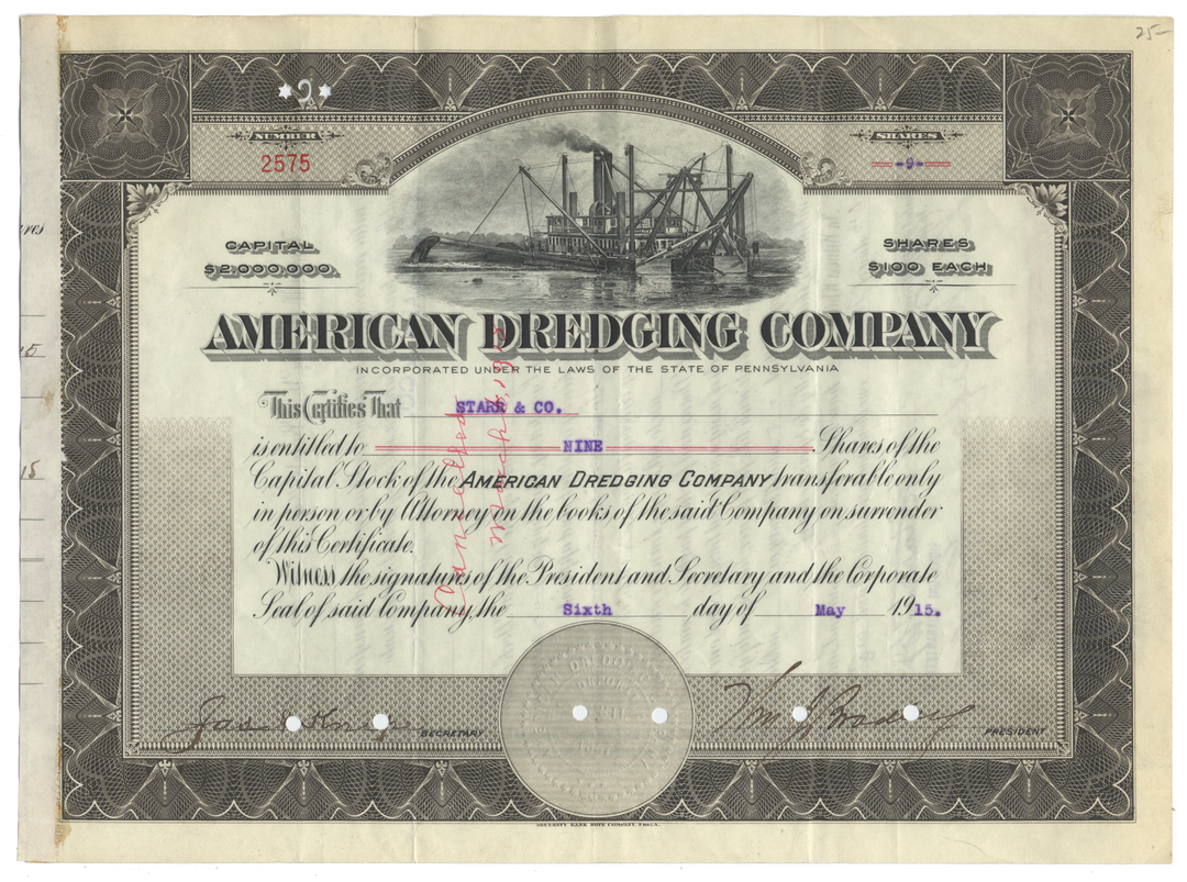 American Dredging Company Stock Certificate