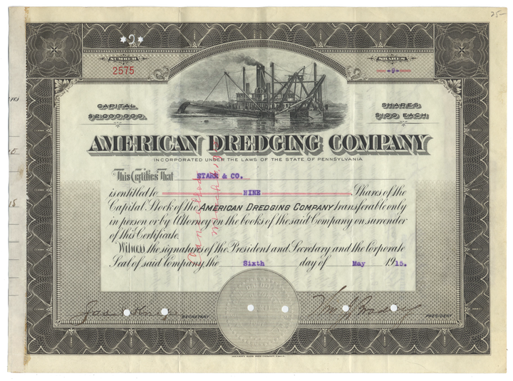 American Dredging Company Stock Certificate