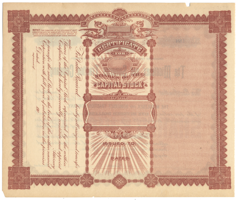 Middlesex and Somerset Traction Company Stock Certificate