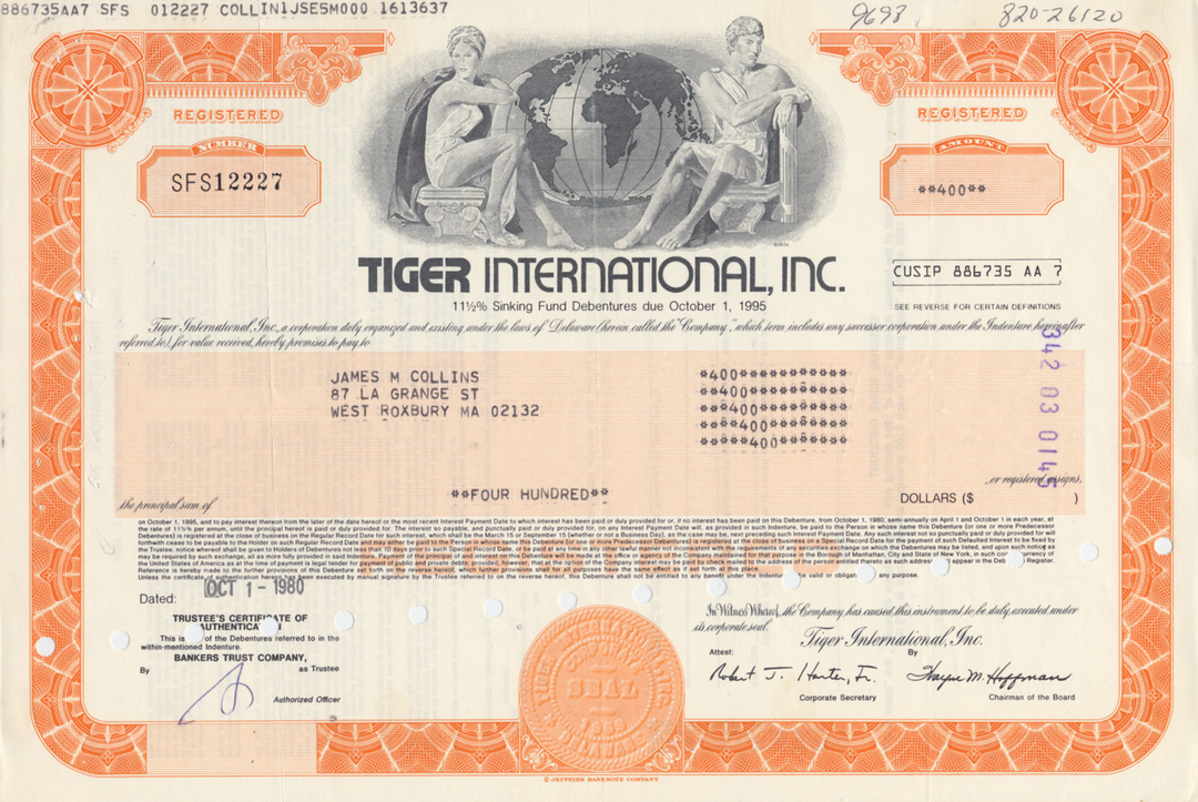 Tiger International, Inc. Bond Certificate