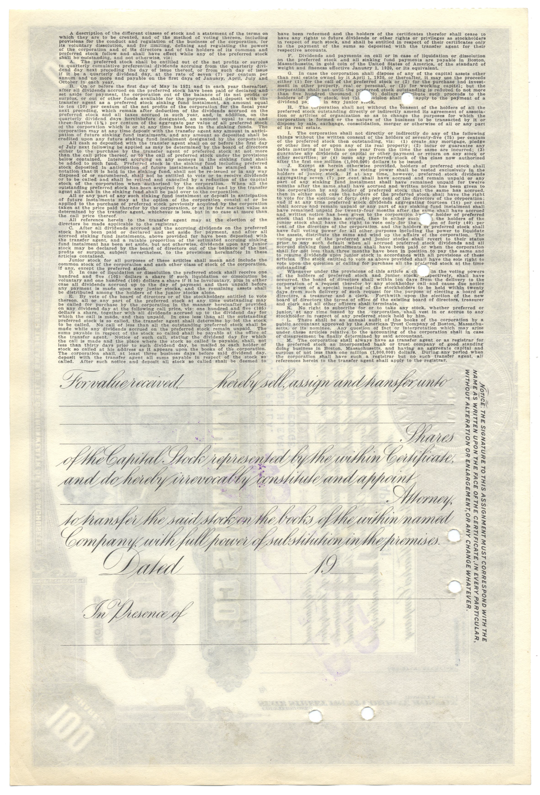 Loew's Boston Theatres, Inc. Stock Certificate