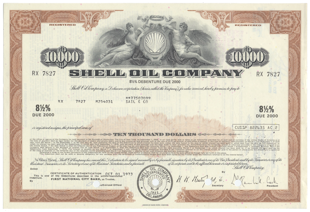 Shell Oil Company Bond Certificate